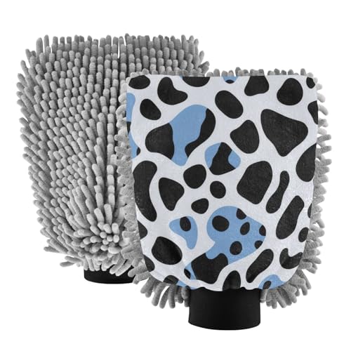 Flradish 2 Pack Beautiful Leopard Print Car Wash Mitt Chenille Microfiber Lint-Free Scratch Free Ultra-Soft Absorbent Car Wash Mitt 10.2x7.09 Inch