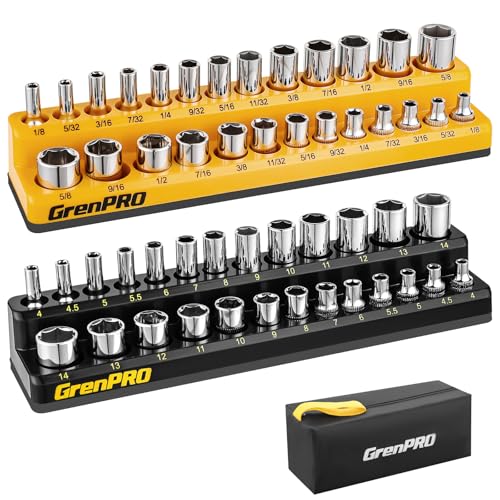 Image of GRENPRO Socket Organizer, 2-Piece Drive SAE & Metric Socket Holder, 1 /4 inch Tray Holds 52 Sockets(Socket Not Included)