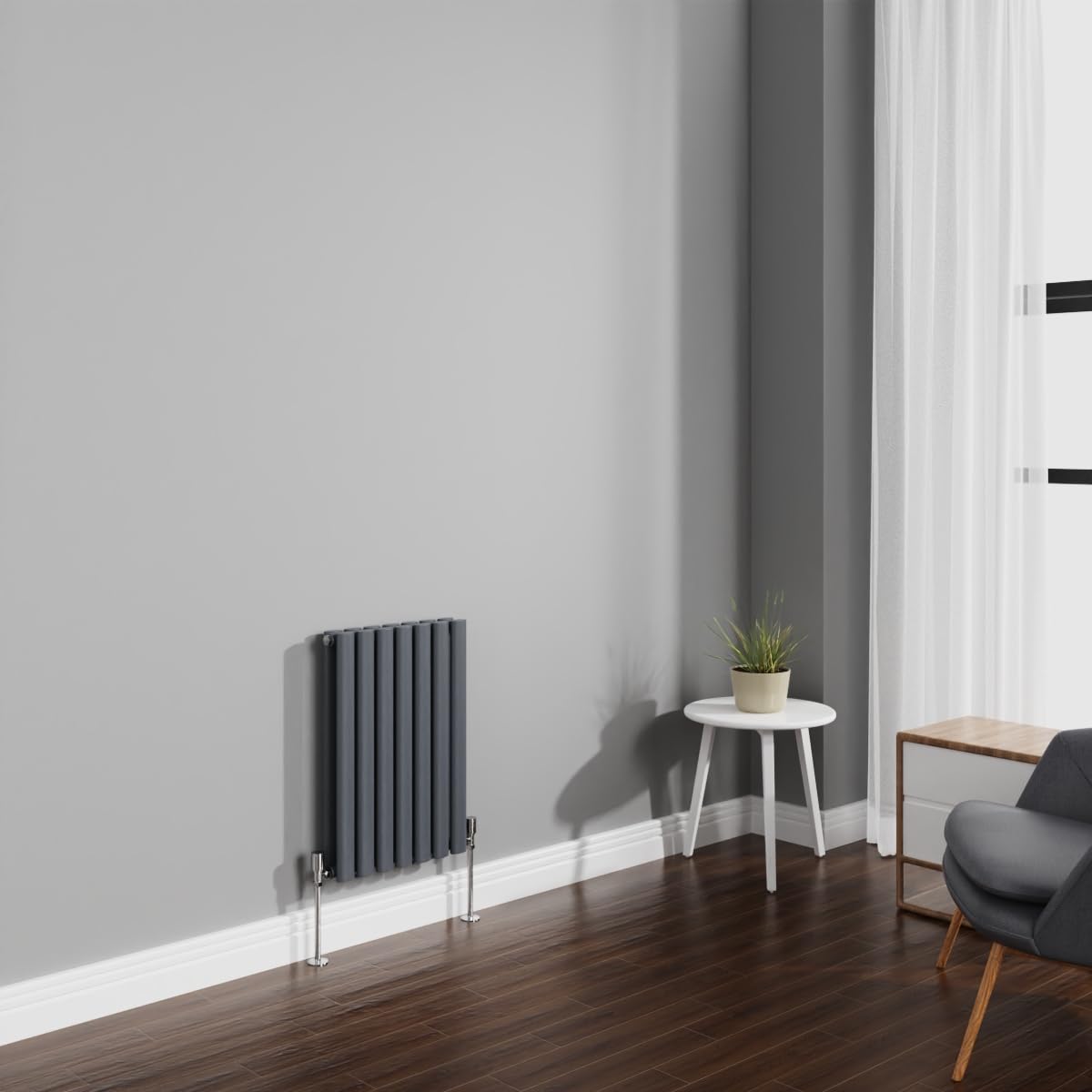NRG 600x413mm Anthracite Radiator Horizontal Oval Panel Bathroom Designer Double Rad Central Heating