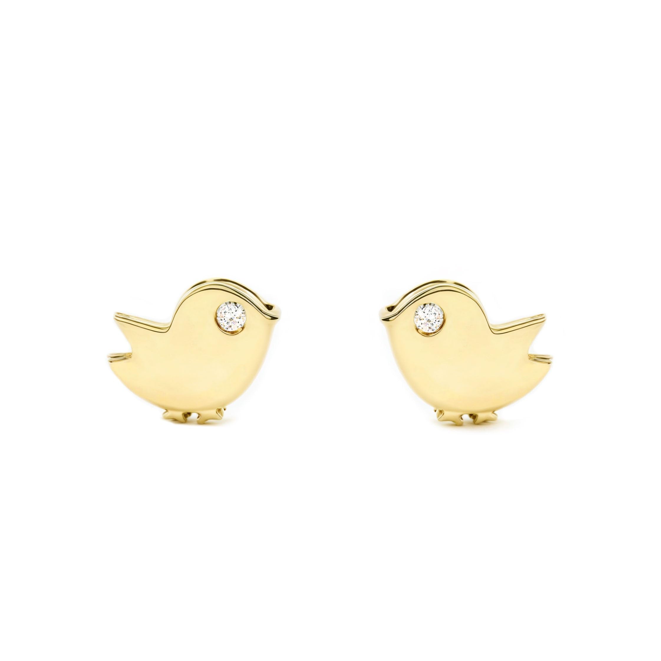 Damen & Kinder Vogel Ohrstecker - Gelbgold 9 Karat (375) - Geschenkbox - Garantiezertifikat