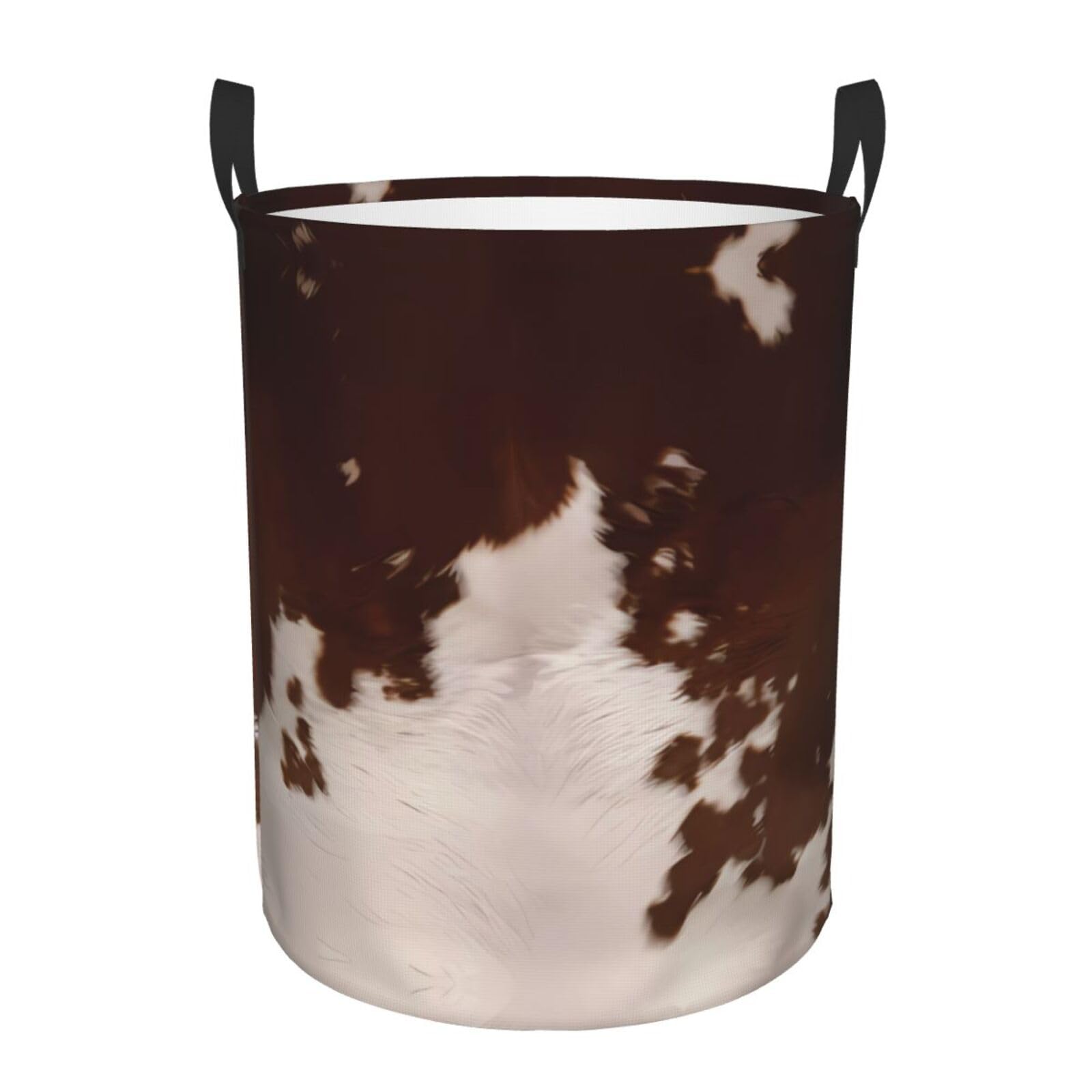 S Circular Hamper red brown cowhide Print Storage Basket for Home