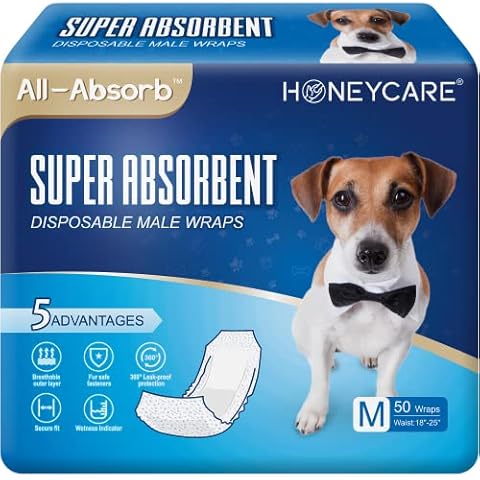 All-Absorb A25 Male Dog Wrap, 50 Count, Medium , White Cover