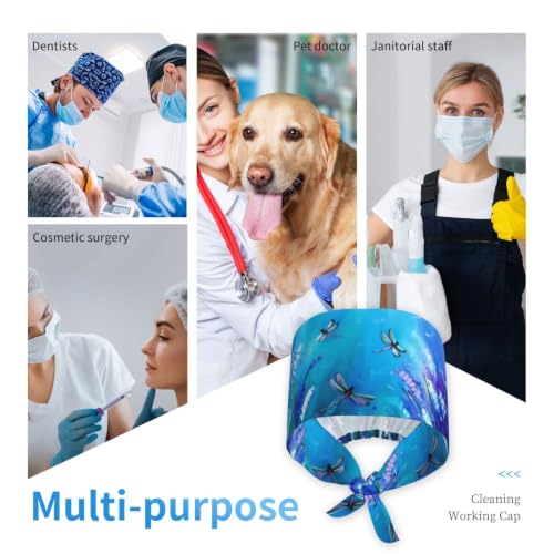 Image of Cute Pug Dog Print Working Cap Scrub Cap with Sweatband,Adjustable Fashion Bandage Tie Back Hat Headwear for Women Men