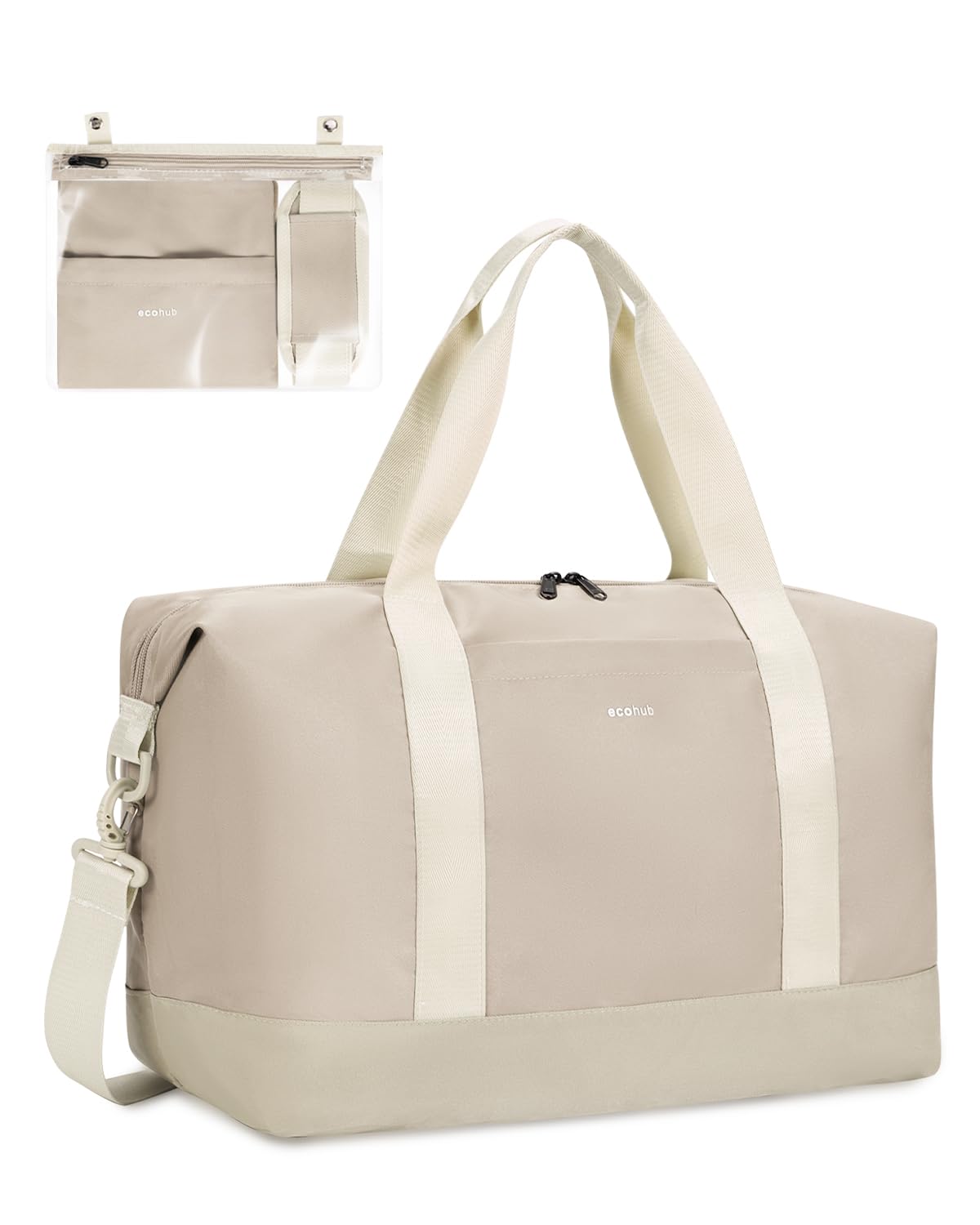 ECOHUB Bagage Cabine Pliable 30L, 45x36x20 Easyjet, à Main avec Poche Humide Amovible, Sac de Voyage Weekend pour Femmes Hommes, d'Hôpital, Brevet en Cours (Beige)