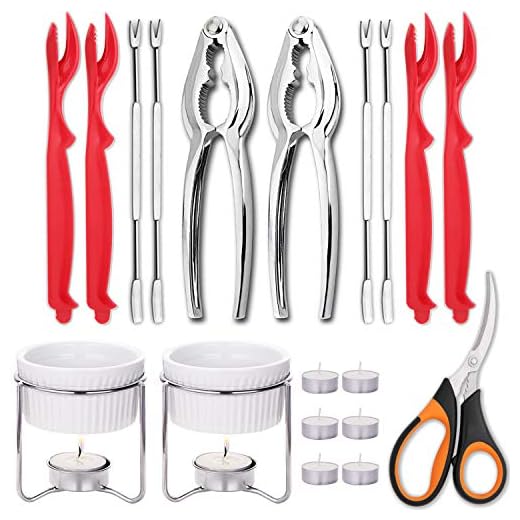 Hiware Seafood Tools Set - Crab Lobster Crackers and Picks Tools Service for 2, Includes Crab Leg Crackers, Seafood Scissors, Butter Warmers, Lobster Shellers, Crab Forks and Tealight Candles