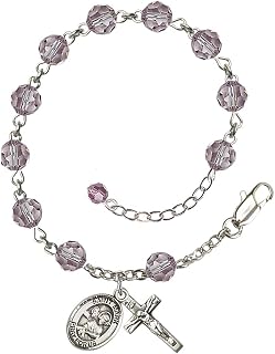 Bonyak Jewelry Adjustable Sterling Silver 6mm Austrian Crystal Saint Mark The Evangelist Rosary Bracelet - June Purple