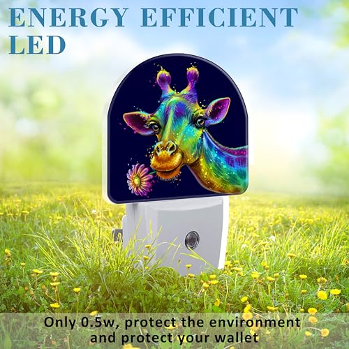 Image of Night Light Plug into Wall Colorful Cute Giraffe with Flower Night Light with Dusk to Dawn Sensor Night Light for Kid Girls Boys Women Room Decor,Hallway,Kitchen,Bathroom,Nursery,Stairs