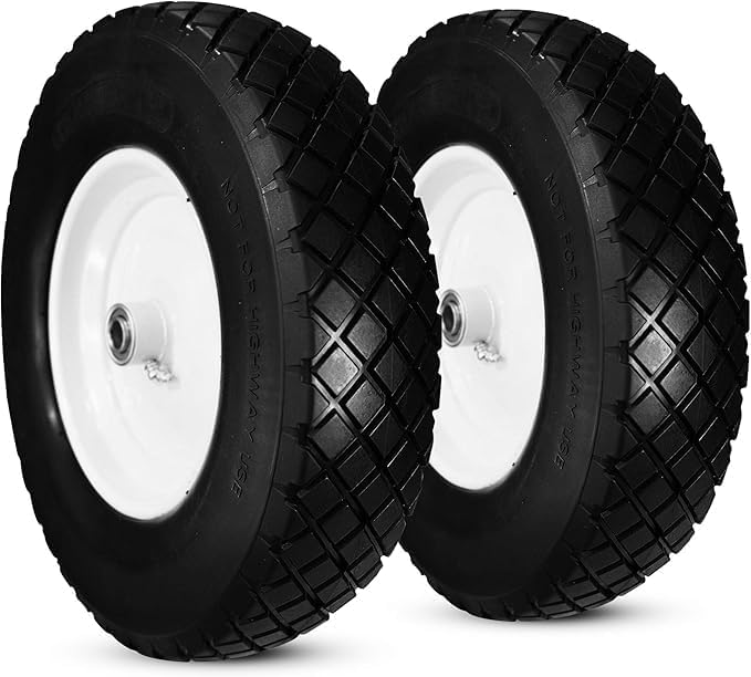 HORSESHOE 2-Pcs Knobby 4.80/4.00-8LP Solid Flat-Free Wheelbarrow Cart 15 Universal Wheels w/Grease Fitting 3/4ID bearing w/Extra 5/8 Fits 4.80/4.00-8 3.50-8 4.00-6 4.00-8 Center Hub 3-6