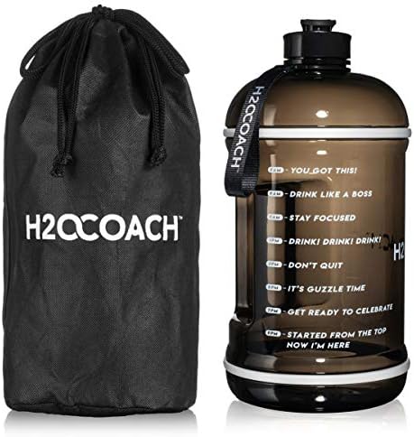 H2OCOACH 1 Gallon Sports Water Bottle with Time Marker | Motivational 3.79 Liters, Reusable BPA Free Jug (128 oz)