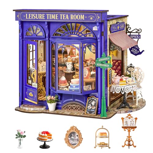 Image of Rolife DIY Miniature House Kit Leisure Tea Time, 3D Book Nook Openable Bookshelf Decor for Adults, Mini Model House Kits, DIY Crafts Kit Halloween for Adults (Leisure Tea Time)