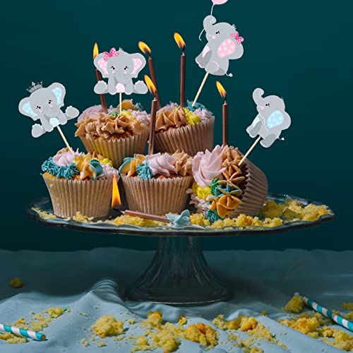 48 Pieces Baby Shower Elephant Cupcake Toppers Blue & Pink Double Sided Elephant Cake Topper Decorations Elephants Theme Birthday Party Supplies #TOP4