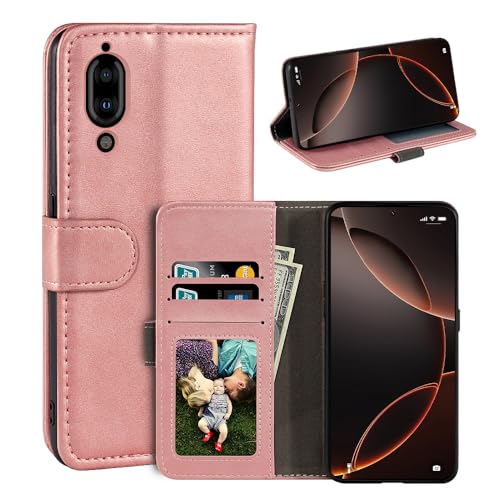 UOGNADGD Leder-Flip-Hülle Kompatibel mit Sharp Aquos C10 Geldbörsen-Hülle mit Kartenfächern, Magnetverschluss, Kickstand, RFID Stoßfest (Rotgold)