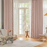 Homxi Cortinas Habitacion Blackout 2 Piezas,2 x 86W x 160H CM,Cortinas Blackout Salon Rosa Flor de Empalme Cortina Salón con Ojales