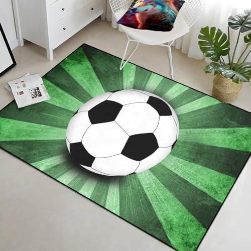 Football Rug for Boys - Grass Football Rug for Boys Kids Room Sports Carpet Rugs, 3'×4'