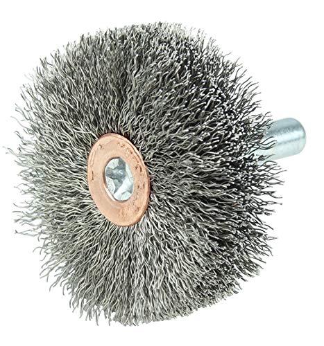Image of Weiler 17608 1-3 /4 inch Wide Face Stem-Mounted Crimped Wire Wheel, .008 inch Stainless Steel Fill, 1 /4 inch Stem, Made in The USA (Pack of 10)