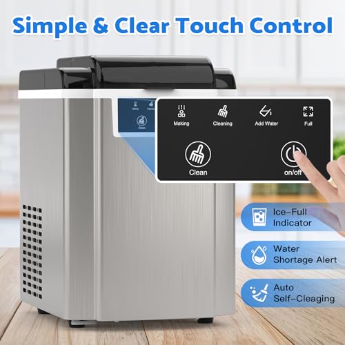 Image of Countertop Ice Makers Machine with Basket and Scoop, 38Lbs /24h Soft Chewable Pellet Ice, One-Click Operation, Nugget Ice Maker for Home, Kitchen, Camping, RV, Office and Party,Sliver