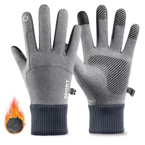 Image of Zibuyu Grey Cycling Gloves, Warm Winter Gloves, Water-Repellent, Touchscreen Gloves, Windproof Running Gloves, Non-Slip for Men and Women, for Running, Cycling, Climbing, etc
