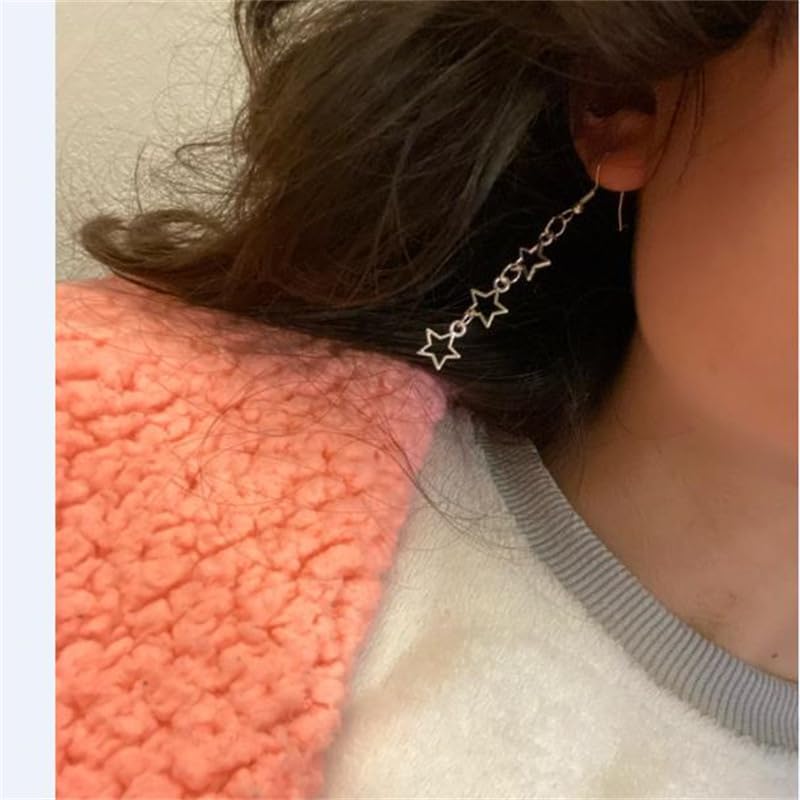 Pingyongchang Y2k Simple Star Imitation Pearl Earrings for Women Cute Hollow Star Long Tassel Dangle Drop Earrings Aesthetic Grunge Jewelry Gift3