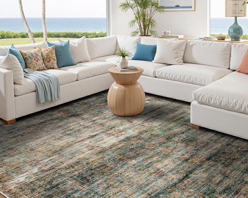 Image of AMERLIFE 5'x8' Area Rug, Machine Washable Vintage Area Rug- Soft Carpet with Non-Slip Backing for Living Room, Bedroom, Nursery- Blue