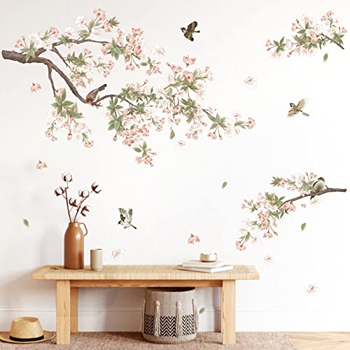decalmile Flower Tree Branch Wall Stickers Cherry Blossom Floral Birds Wall Decals Girls Bedroom Living Room TV Sofa Wall Decor - Image 4