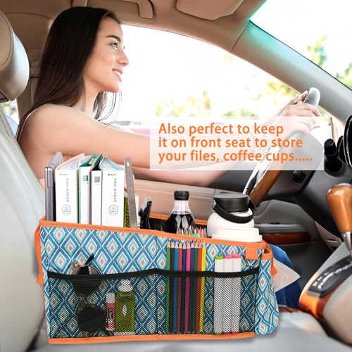 Image of HEYSKAY Car Seat Organizer with Cup Holders, Automotive Seat Back Organizer and Storage with Adjustable Dividers, Book & Toy Organizer for Car and Office