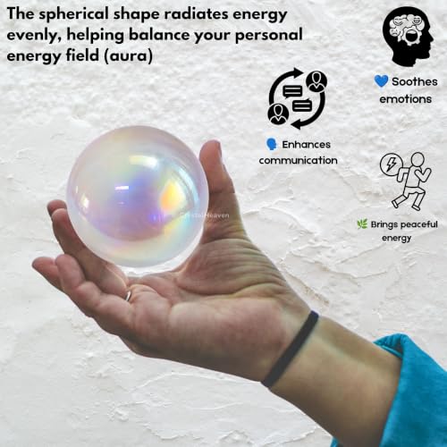 Image of Certified Angel Aura Quartz Crystal Ball for Meditation - Premium Crystal Vastu Items for Home and Feng Shui Items for Good Luck - Ideal for Pooja Supplies and Spiritual Practices (1.5 inch Inch)