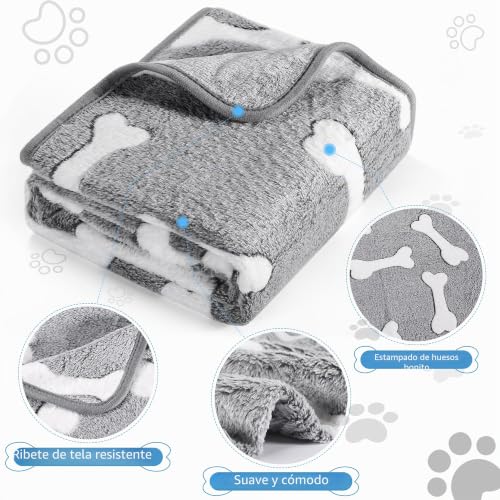 Miniatura 5 de Hezzluv Manta Para Perros Mascotas Gatos, 3 Piezas De Paquete Manta Suave Lavable Para Perros Pequeño Y Medianos, Gatos, Mantas Para Mascotas Ideales Para Sofás, Camas, 52 X 76 Cm, Gris