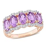 Abbie+Cleo Womens Oval Cut Purple Amethyst and White Topaz Gemstone Wide Band Ring in Rose Gold Flash Plated Sterling Silver, Size 6
