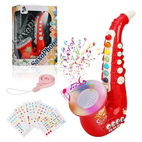 Yideng Toy Saxophone for Kids, Plastic 8 Note Saxophone with Music Musical Instruments Early Educational Toy for Baby Kids (Red) Cover