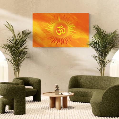 Image of ARTEBELLA Om Sun Canvas Wall Art, Orange, Spiritual Hindu Theme, Living Room Decor (19.5 in X 30.5 in)