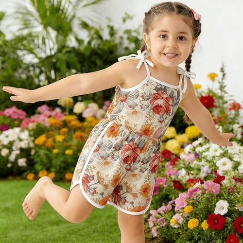 Aimsbveo 12M 18M Baby Girls Clothes Jumpsuits Toddler Flowers Romper Summer Outfits Cute Adjustable Tie-Up Strap One Piece Sleeveless Soft Casual Holiday Playsuits — view 3