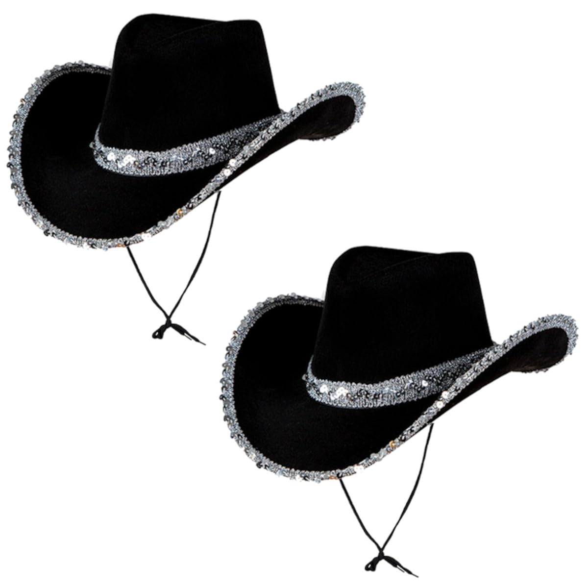 A2ZFD Adult Ladies Black Sequin Texan Cowboy Hats 2 PACK : Wild West Cowgirl Hen Do Night Fancy Dress Accessory