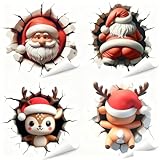 4PCS 3D Weihnachtsmann -Weihnachts hirsch-Wandtattoo, Selbstklebend mit...
