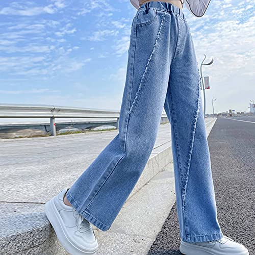 easyforever Kids Girls Wide Leg Jeans Casual Pants Burr Washed Straight Leg Loose Fit Denim Pants Trousers Streetwear4