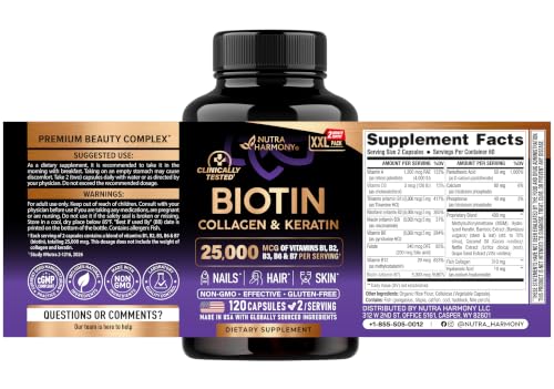 Image of Biotin, Collagen, Hyaluronic Acid & Keratin - Hair Growth Support, 120 Caps