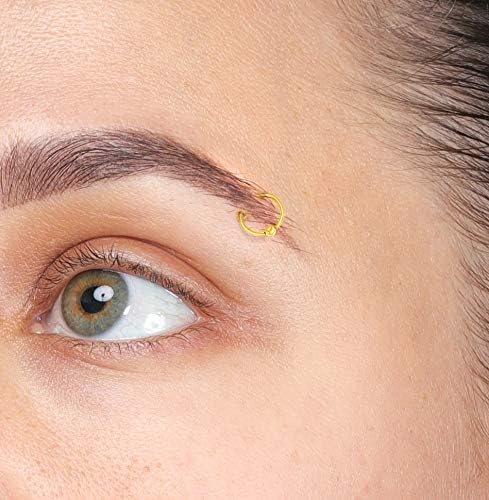 Lavari Jewelers 16 Gauge Captive Bead Hoop Nose Ring for Women - 14k White or Yellow Gold 8 mm Lip Eyebrow Cartilage Tragus Ring - Unisex Hypoallergenic Piercing Jewelry - 16G Body Piercing for Men - Image 2