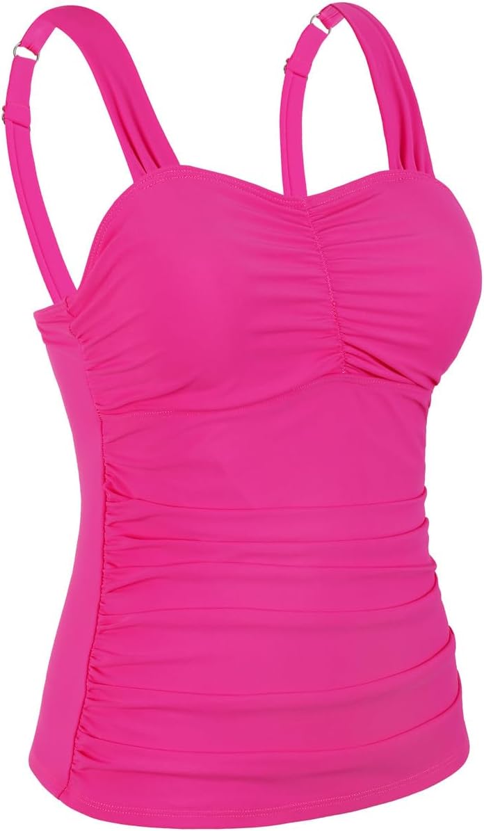 Hilor Women's Underwire Tankini Top Ruched Slimming Tummy Control Bathing Suit Top Shirring Push Up Swimsuit Tops - Image 5