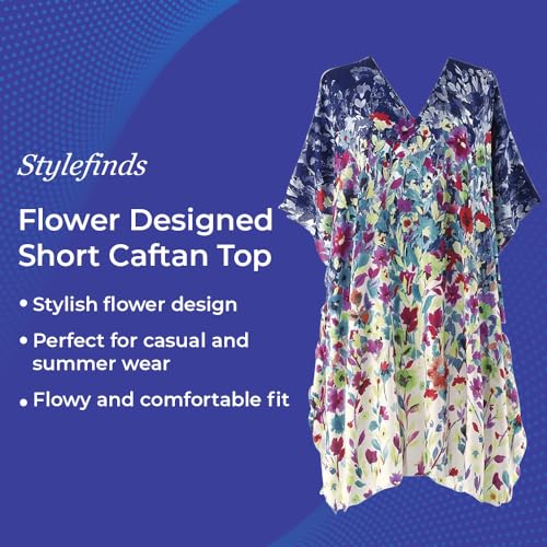 SAGEFINDS Floral Caftan for Women, Short Swimsuit Beach Cover Up, V Neck Dress, Casual and Loose Loungewear Multi2