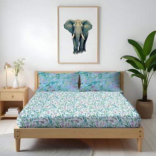 Image of Arvind Bedsheet Set - 100% Cotton Bedsheet for Double Bed (1 Queen Size Bedsheet with 2 Pillow Covers) Soft Breathable, 144 Thread Count - Slumber -Shade 15 (21027-B)