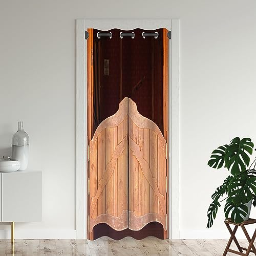 Saloon Wooden Doors Door Curtains for Doorways, Country Board Blackout Curtain for Kids Bedroom Closet, Grommet Thermal Insulated Privacy Door Drapes for Room Divider, 34