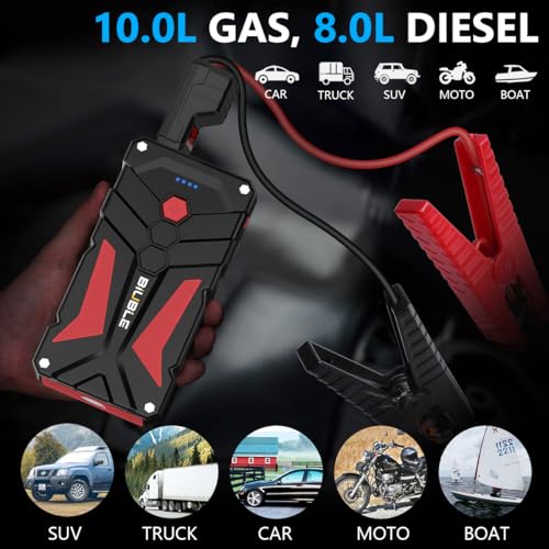 BIUBLE Car Battery Starter, 6000A Peak 12V Car Auto Jump Starter Power Pack with USB Quick Charge 3.0 (Up to 10L Gas or 8.0L Diesel Engine)