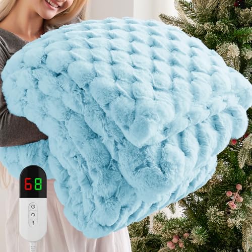 Image of Homemate Electric Heated Throw Blanket - 50 inchx60 inch Luxury Faux Fur Heating Bed Blankets with 10 Heating Levels 8 Hours Auto Off Fast Heating Over-Heated Protection Ultra Soft Warm Flannel ETL Certified