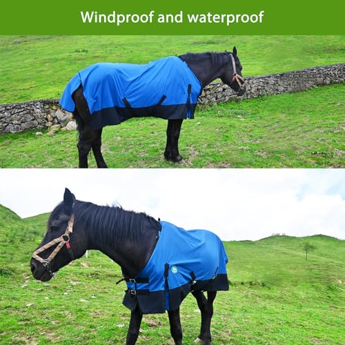 Image of Adjustable Waterproof Horse Sheet | Horse Blankets for Real Horses|Perfect Rainy Day Protection(80 inch, Blue)