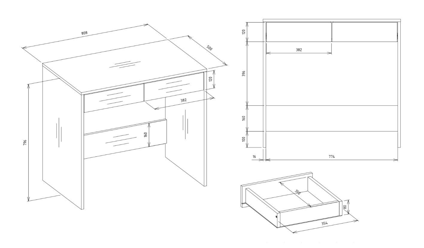Scrivania Moderna Salvaspazio 81x80x50 cm, Scrittoio con 2 Cassetti per Cameretta e Studio, Tavolo PC Piccolo e Compatto, Superficie Antigraffio, Design Elegante, Bianco Opaco o Beige SCT13 (Bianco)