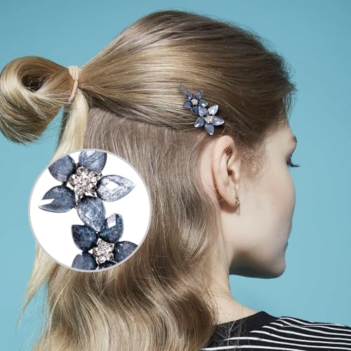2 Piezas Pinzas de Cabello con Cristales Azul Tinta miniatura 4