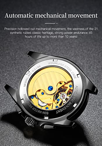 Image of OUPINKE Watches for Men Automatic Skeleton Self Winding Dress Wrist WatchBusiness Waterproof Luminous Tungsten
