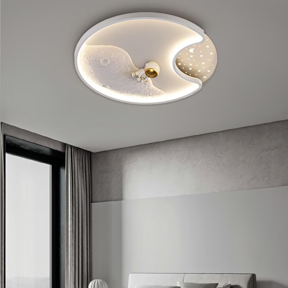 Plafoniera 3D Astronauta Luna Plafoniera LED Lampadario Astronauta Lampada da soffitto Cartoon Luna Apparecchio di illuminazione per camera da letto, cameretta dei bambini