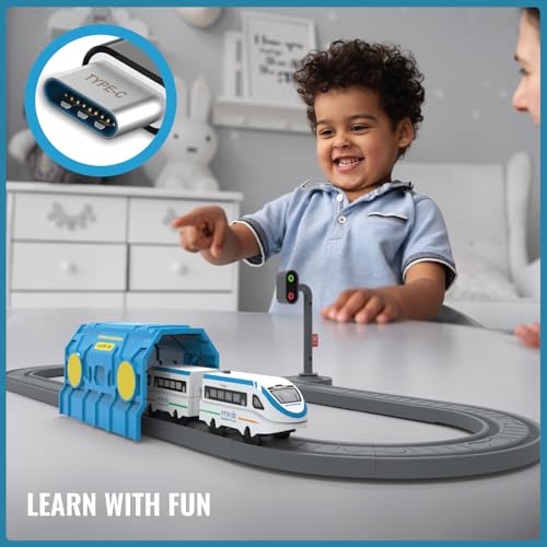 Image of BOOGYWOOGY Vande Bharat Express Toy Train Set 49 Piece Railway Set | USB Rechargeable Type-C Engine | Indian City Train Set with DIY Magnetic Railway Track | Educational Gift for Kids Boys Girls