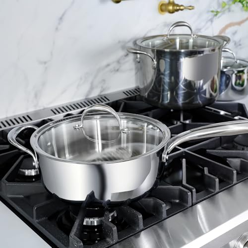Image of KEAWELL K3 Premium 4-Quart Tri-Ply Fully Clad Stainless Steel Saute Pan with Lid, Induction & Oven Safe up to 600F, Even Heating, Professional Cookware for All Stovetops (4-Qt)