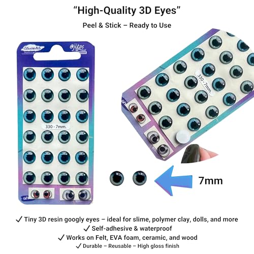 Image of 3D Resin Doll Eyes - 7mm Self-Adhesive Craft Eyes (24 pcs / 12 Pairs) - Realistic Cabochon Eyes for Amigurumi, Dolls, Polymer Clay, Cold Porcelain, Felt & DIY Crafts (Realistic Gray)